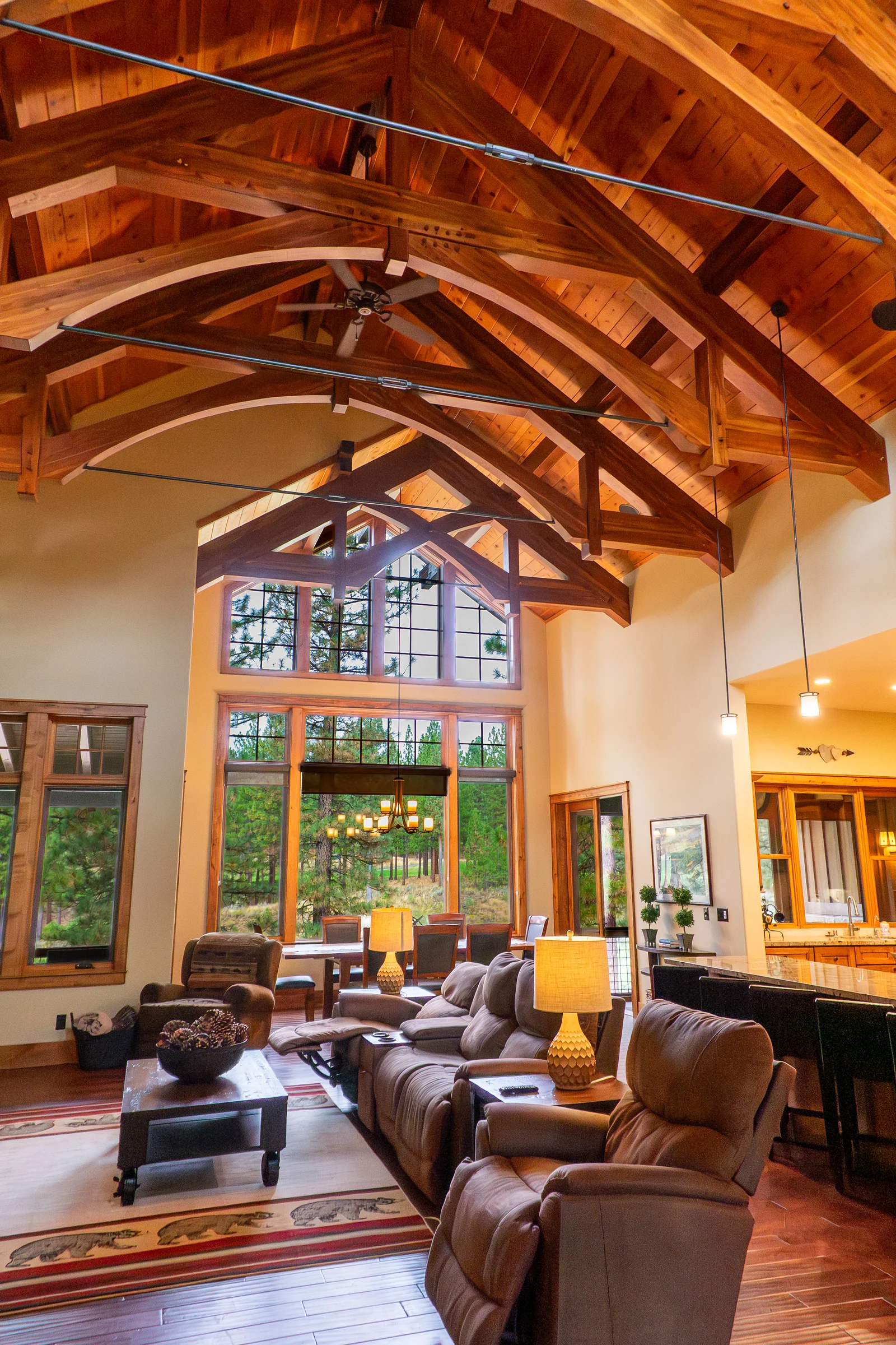 Grizzly Ranch — great room with cathedral timber ceiling